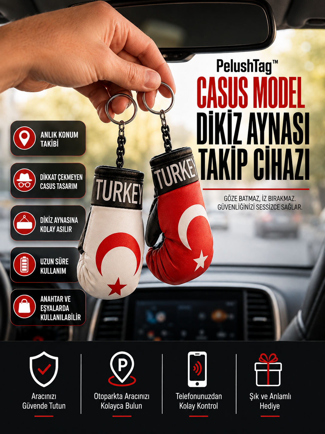 PelushTag™ Casus Model Dikiz Aynası Takip Cihazı